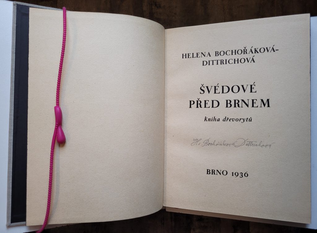 Bochorakova-  Švédové Pred Brnem  showing the title page and the typical signature on the page.