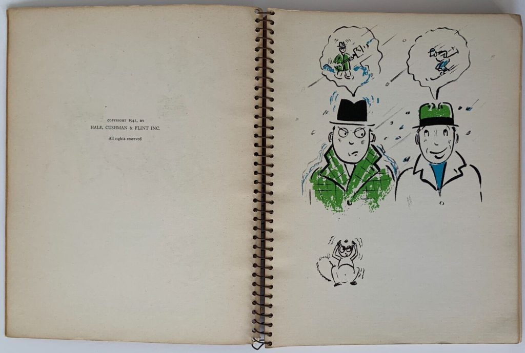 John Delano's  wordless novel, Ski Daddle, copyright page 1941 Hale, Cushman & Flint Inc. verso and 1st page recto.