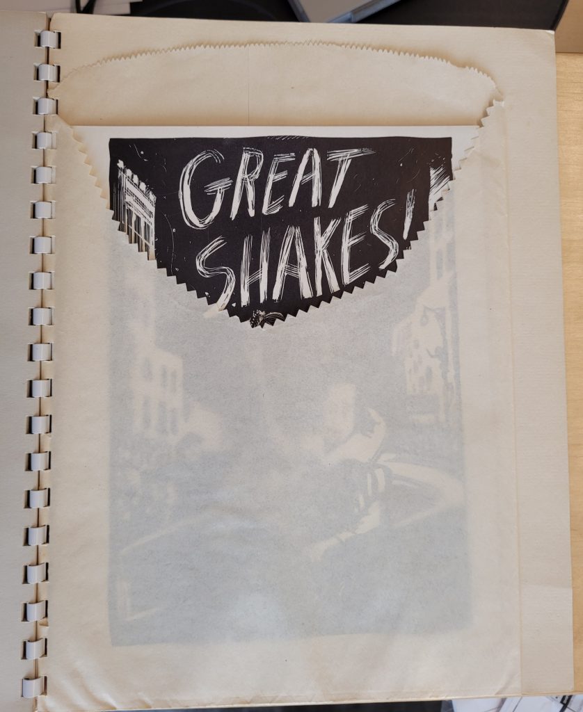 Image of the pocket at the back of Newsstand containing the first Instalment of Don Freeman's wordless(?) novel, Great Shakes.