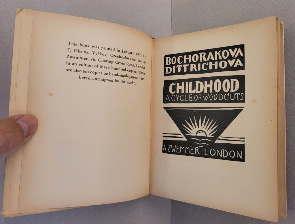 Bochorakova- Childhood (the English edition of Z Mého Detství) showing the title page and limitation page for the Trade edition.