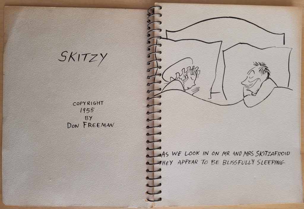 Don Freeman's Skitzy - copyright page and the 1st page with words in this "story without words".