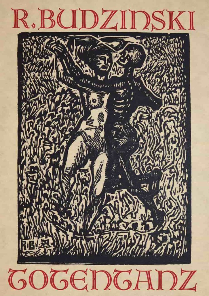 Detail from the folder cover of Totentanz, Robert Budzinski's wordless story from 1924, showing the Maiden dancing with the Grim Reaper.