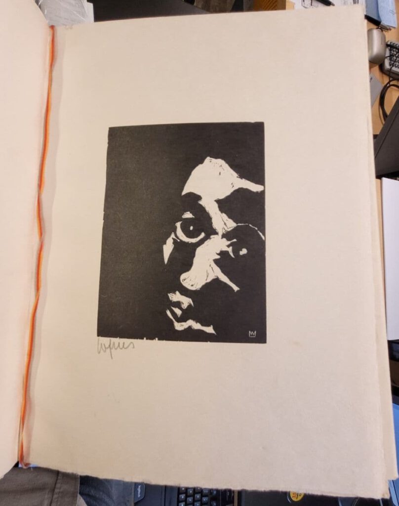 Frontis; Self-portrait, signed for
Fries' edition of gottlose limited to 30 copies.