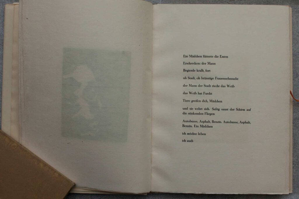Poem, 1st page for
Fries' edition of gottlose limited to 30 copies.