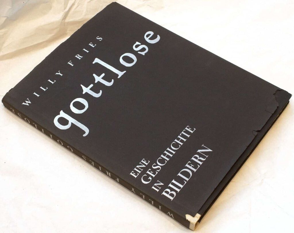 Dust jacket for Fries' edition of gottlose limited to 31 to 250 numbered copies.