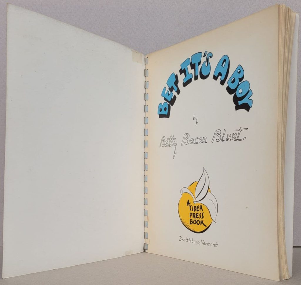 Betty Bacon Blunt's Bet It's a Boy - comb binding: Title page.