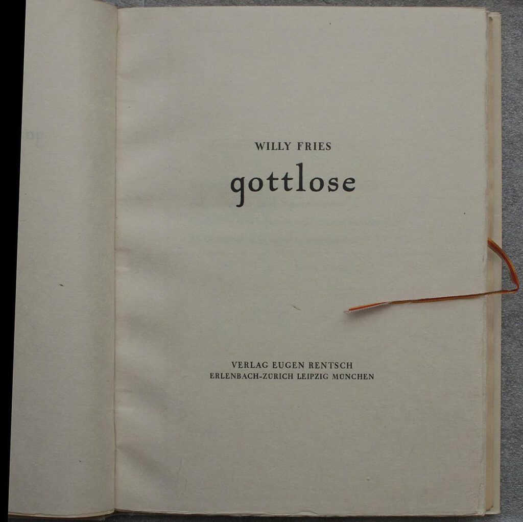 Title page for
Fries' edition of gottlose limited to 30 copies.