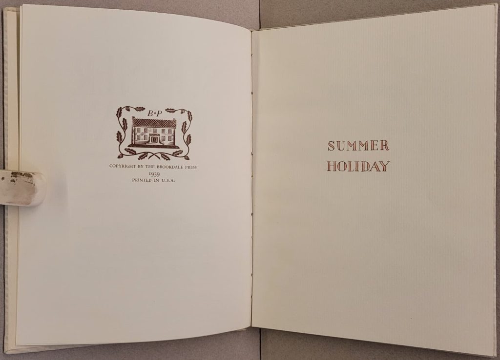 Copyright page and Half Title page
of Richard Floethe's wordless
novel, Summer Holiday.