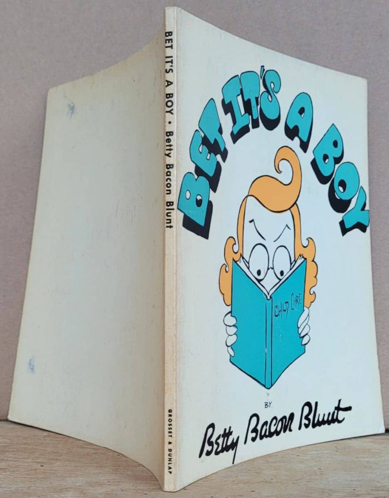 Betty Bacon Blunt's wordless novel, Bet It's a Boy perfect bound showing front and back covers.