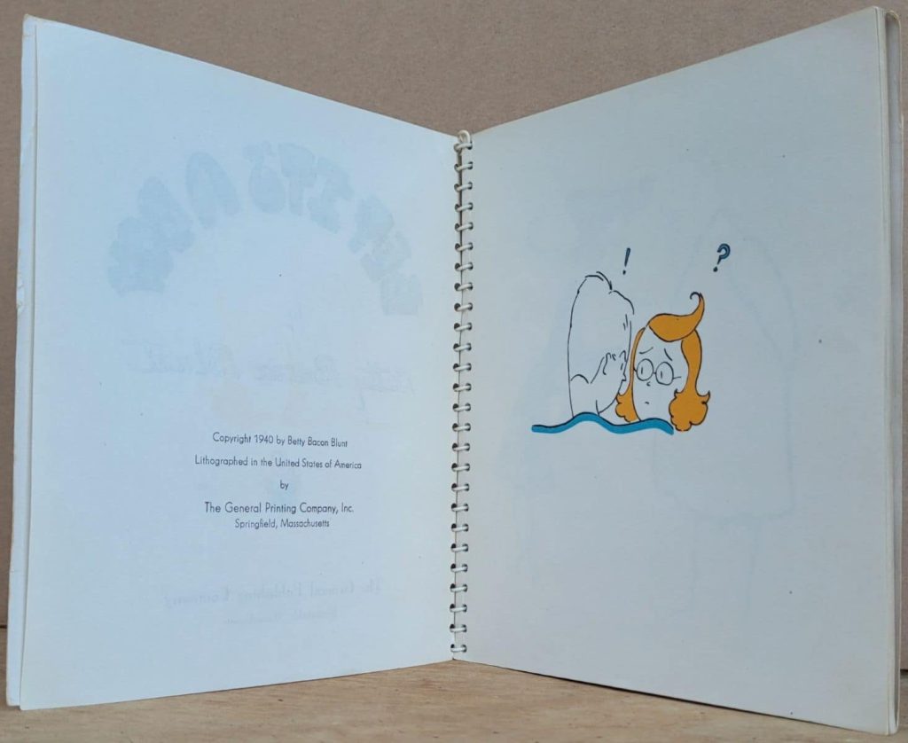 Betty Bacon Blunt's wordless novel, Bet It's a Boy - plastic wire spiral binding showing copyright page and 1st image.