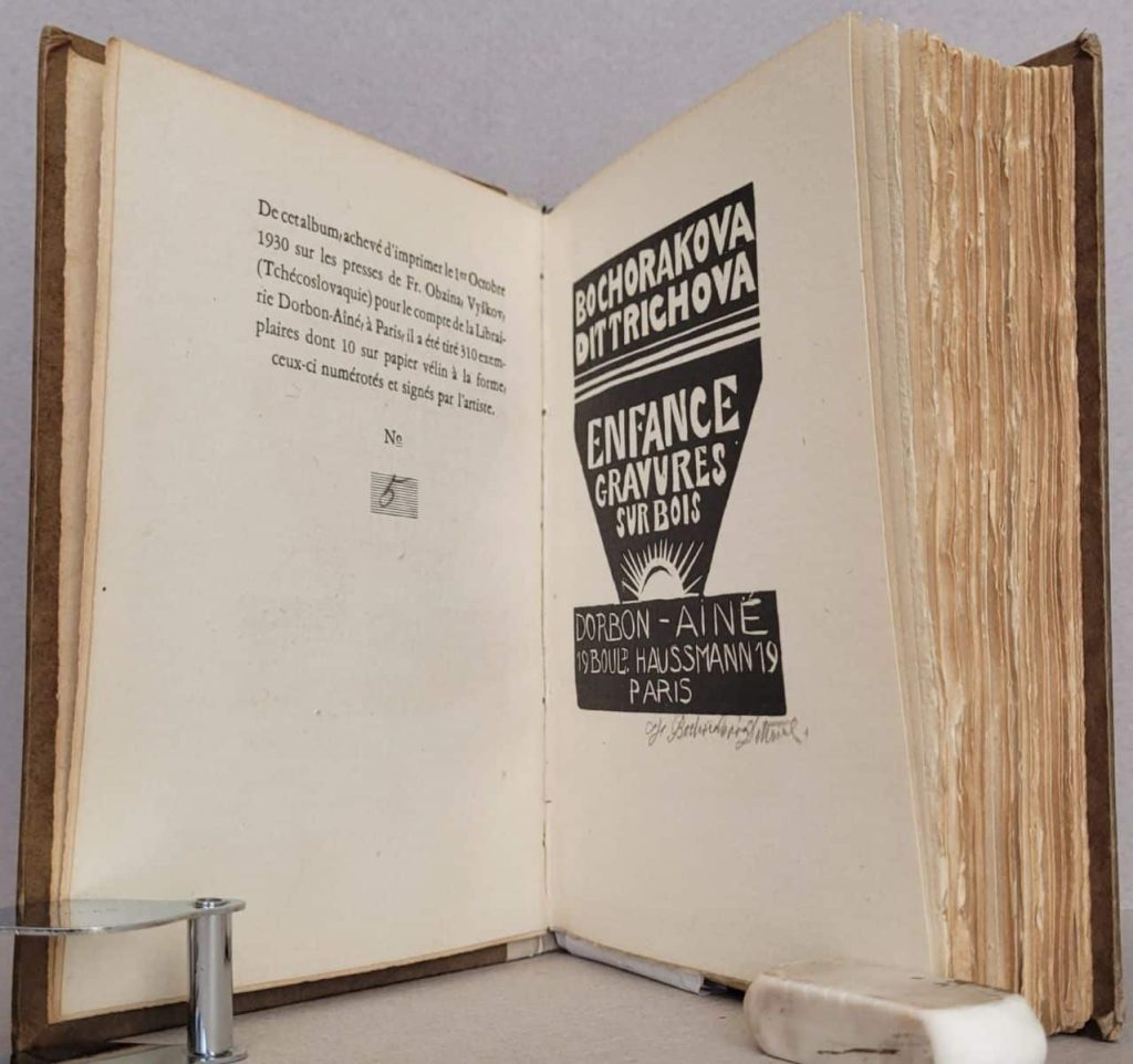 This shows the limitation (colophon) page numbered out of ten. It faces the title page with a pencil signature as required for the limited edition of Enfance.