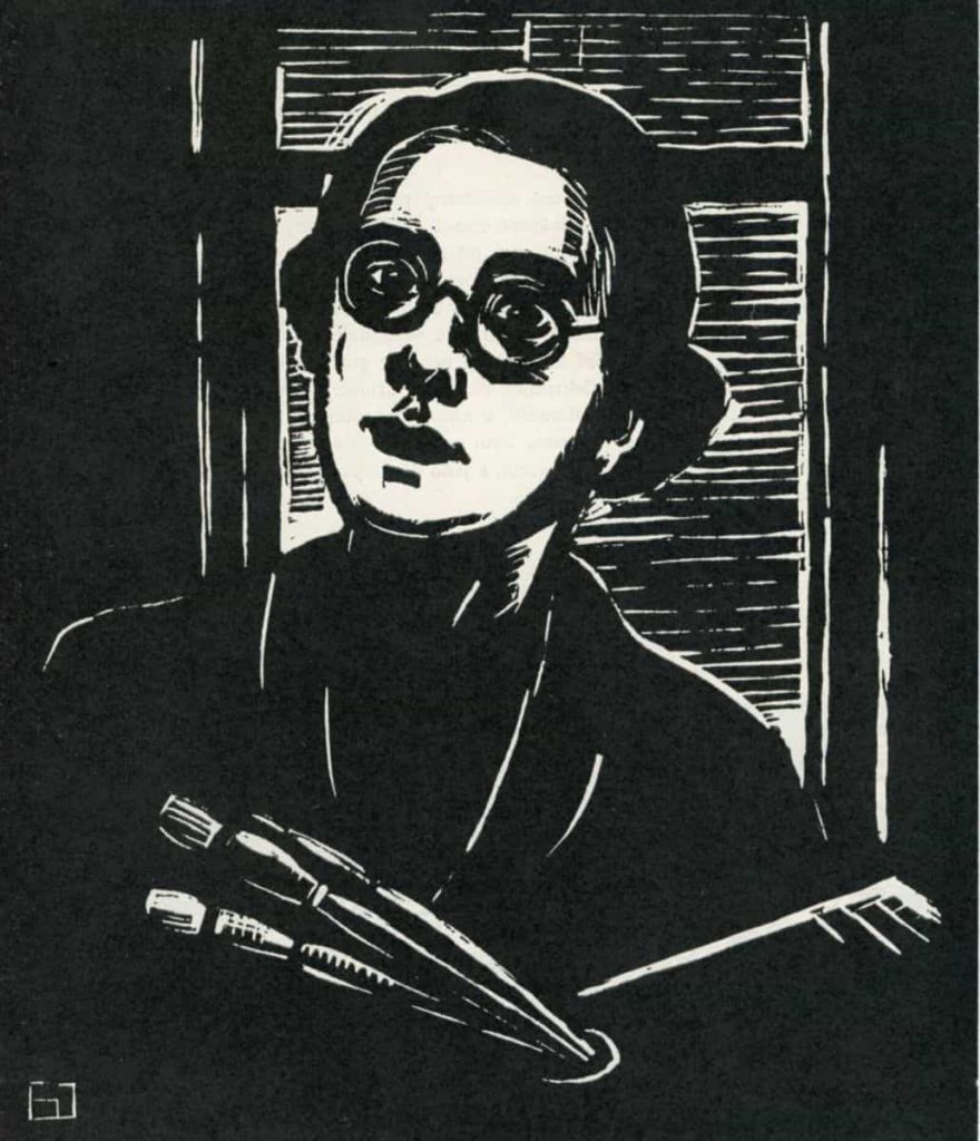 Helena Bochoráková's woodcut self-portrait undated.
Image credit: 1959 gallery catalogue.