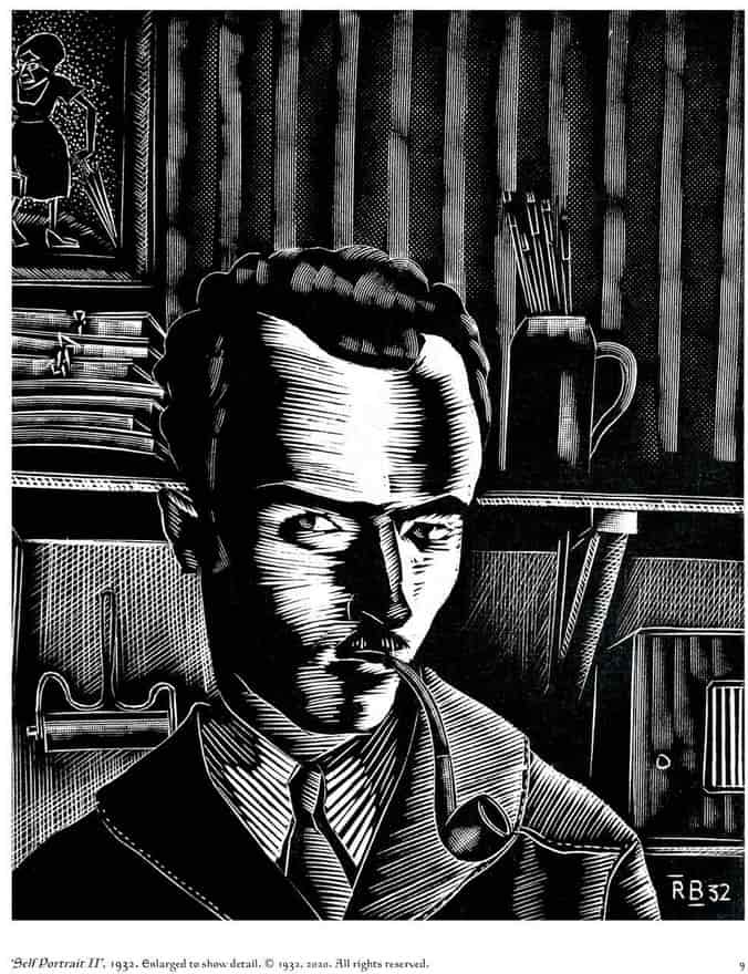 Roger Buck self portrait 1932.
Image from Christmas Greetings: Block Prints
by Roger Buck edited by Brian Corbley
