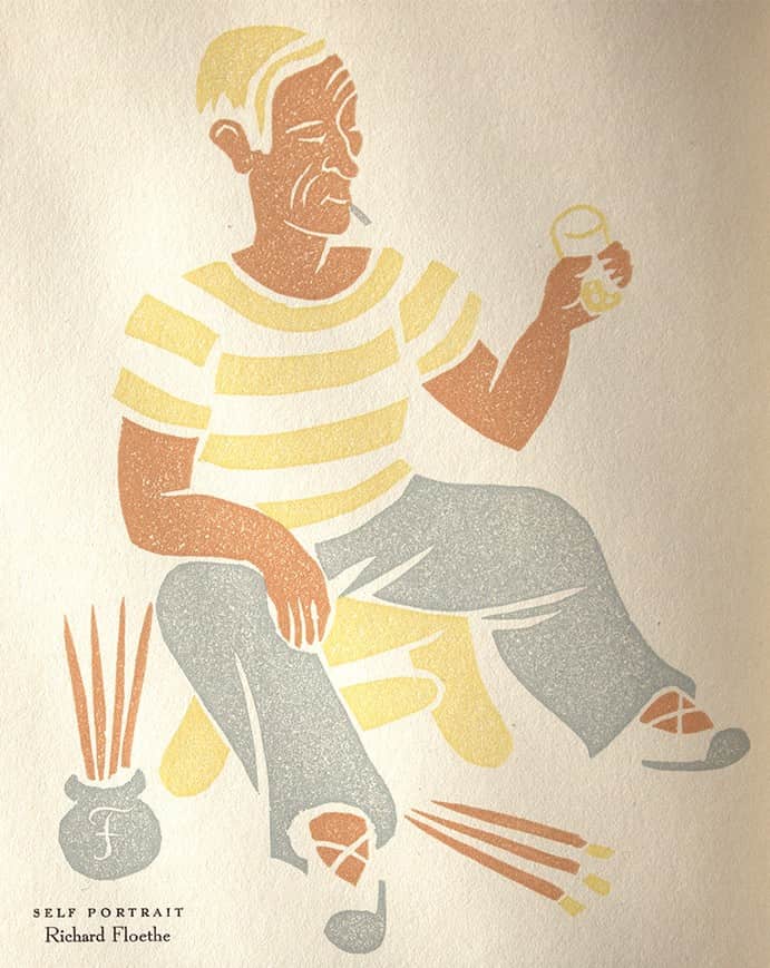 Self Portrait for a Notice in The Colophon New Series
1935 Autumn; printed from the blocks in three colours.