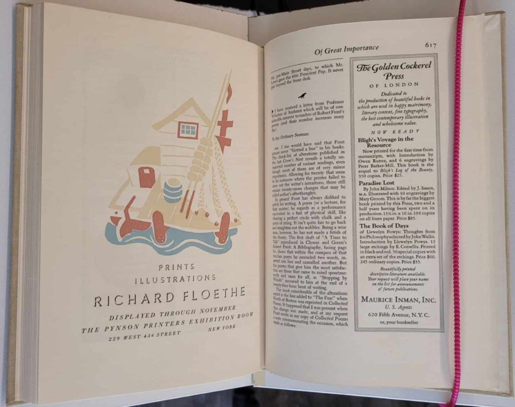 A notice in The Colophon New Series 1937
showing a sailing theme by Richard Floethe