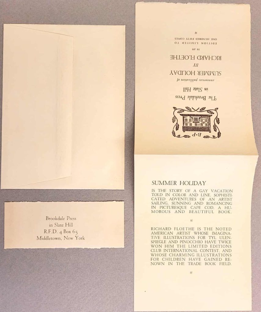 Richard Floethe's Summer Holiday publication announcement by Brookdale Press.