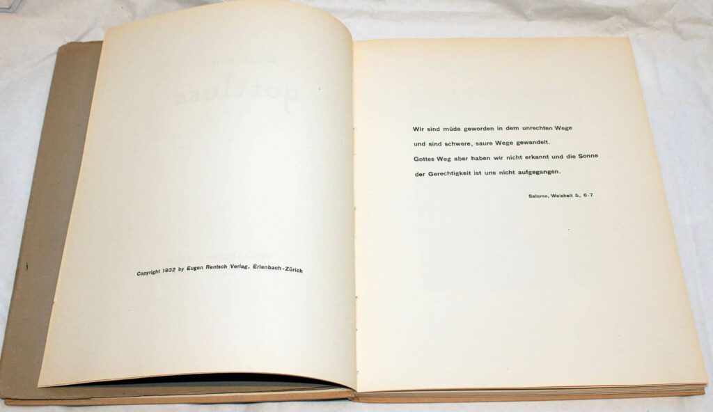 Copyright page with 1932 date and bible quote for Fries' Trade edition of gottlose.