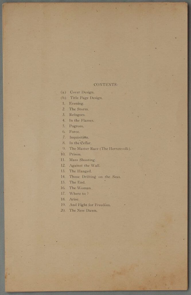Contents page of Ari Glas' 1943 wordless story,Through the Night.
