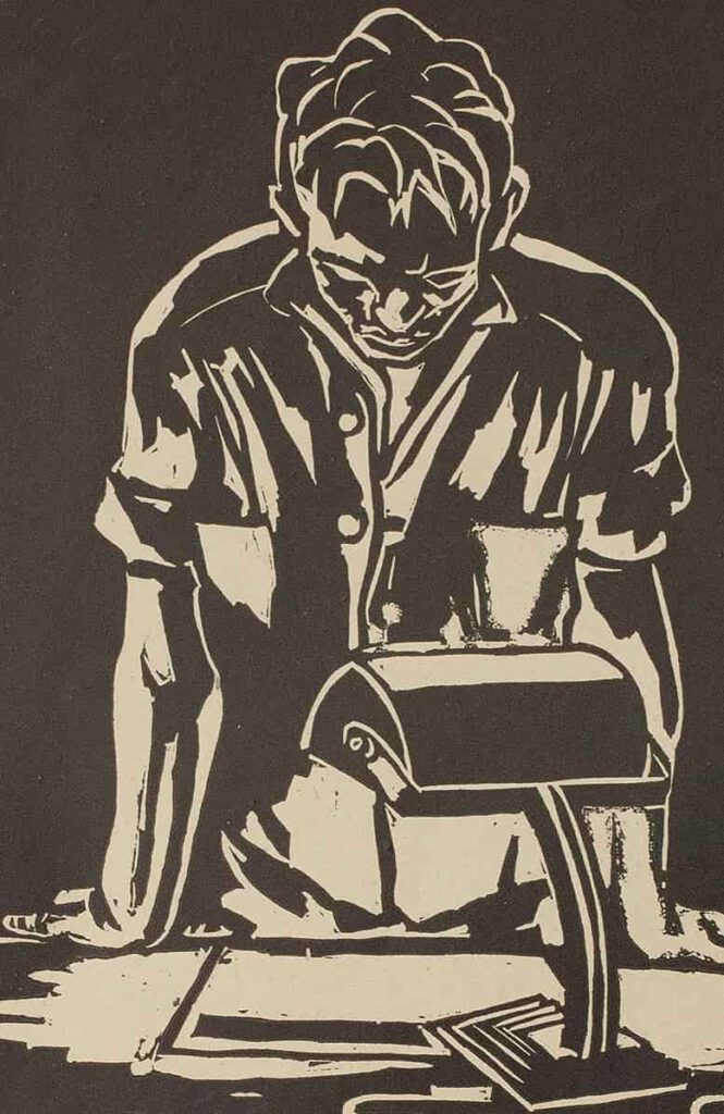 Ari Glas self-portrait for the frontispeice of his 1943 wordless story, Through the Night, telling the story of the holocaust.