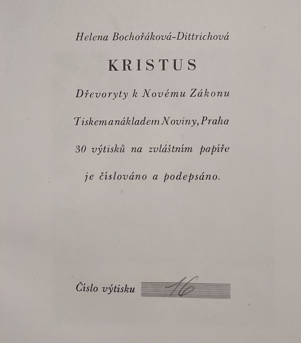 Numbered limitation (colophon) page of Helena Bochoráková Dittrichová's
Kristus. Photo credit: Ken Sanders.