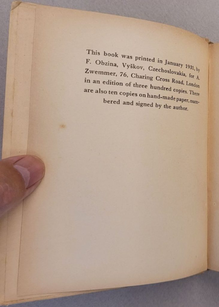 Limitation page of Bochorakova's
1931 wordless novel, Childhood.