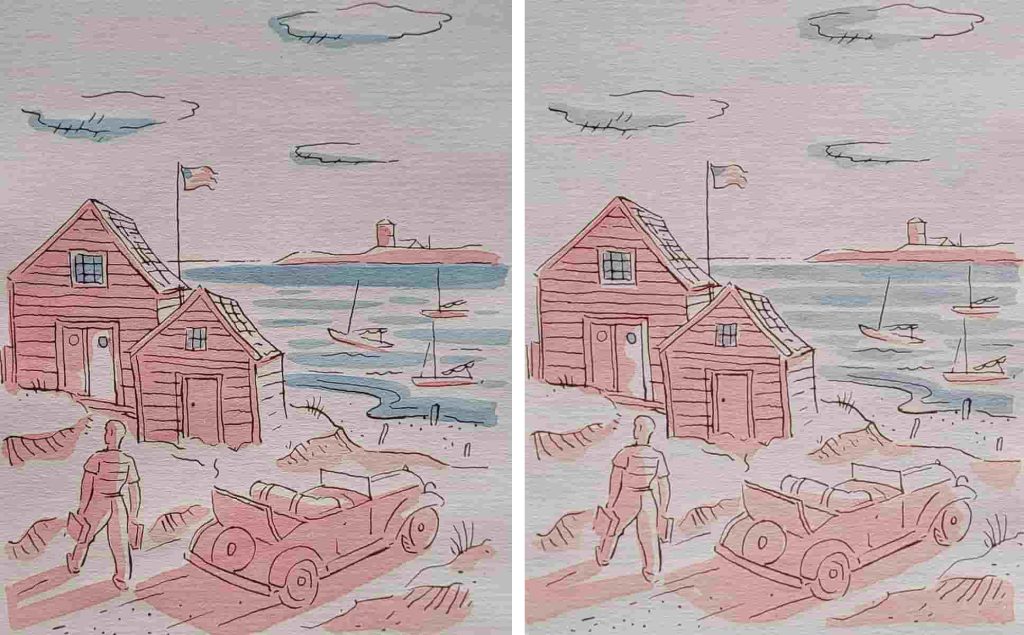 Comparison of colouring on copies 48 and
53 of Richard Floethe's wordless novel,
Summer Holiday.