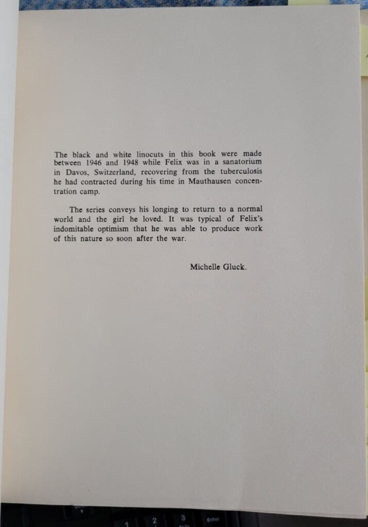 Preface page to Felix Gluck's 1986 wordless novel, When We Are Together Again.