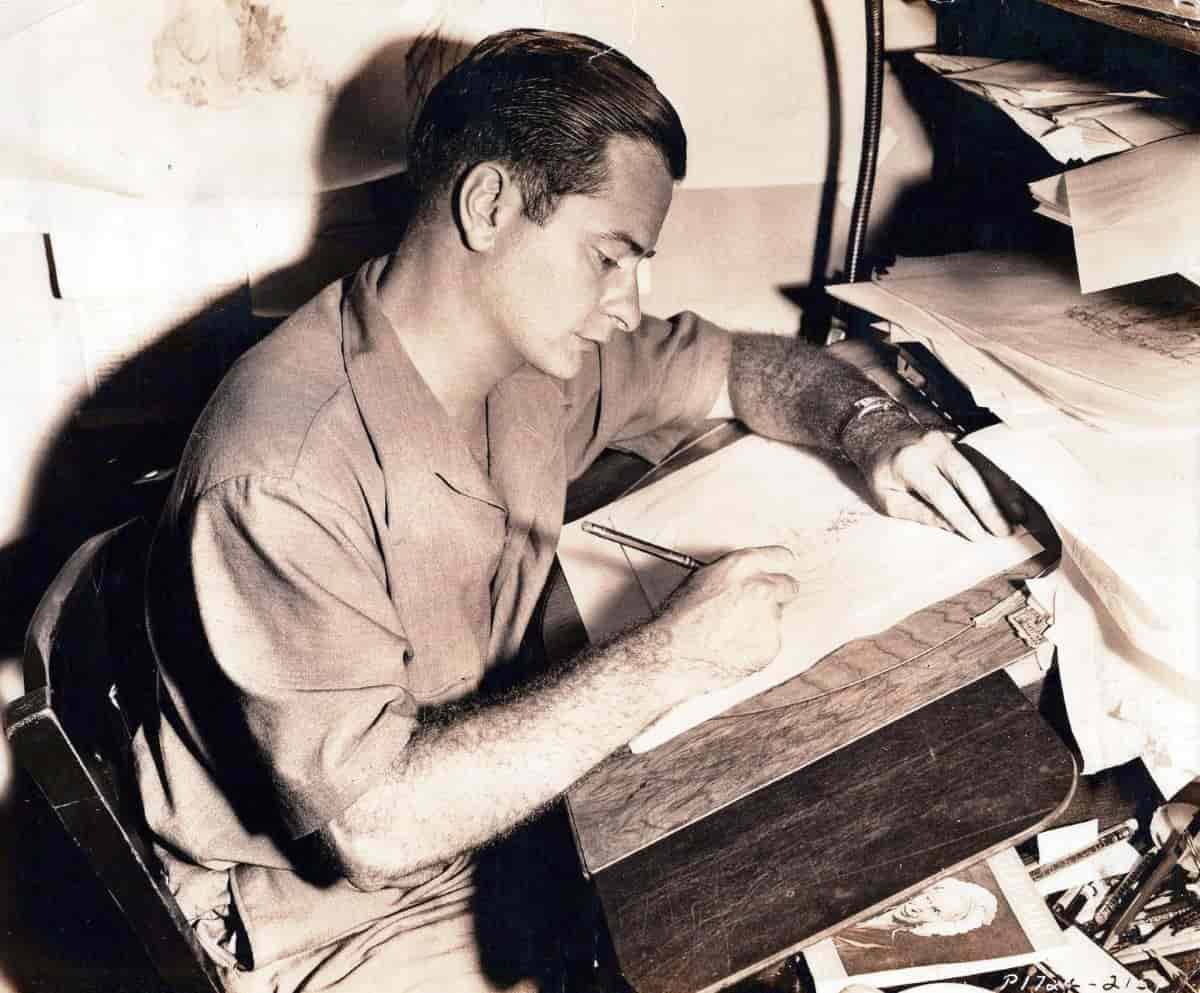 Myron Waldman at his drawing desk circa 1940.