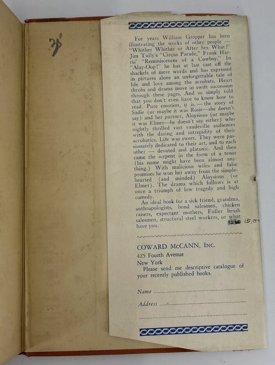 Back inside flap of Gropper's 1930 wordless novel, Alay-oop. Image credit: pigseyebooks