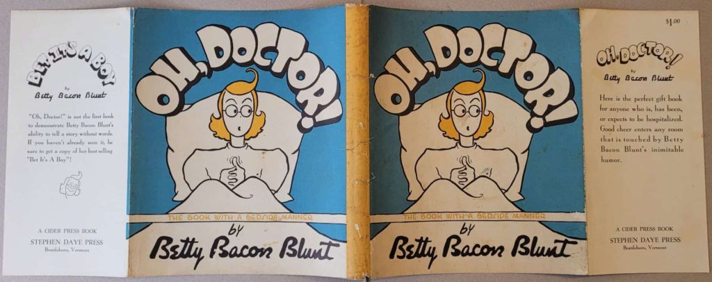 Dust jacket for Betty Bacon Blunt’s 1941 wordless novel Oh, Doctor.