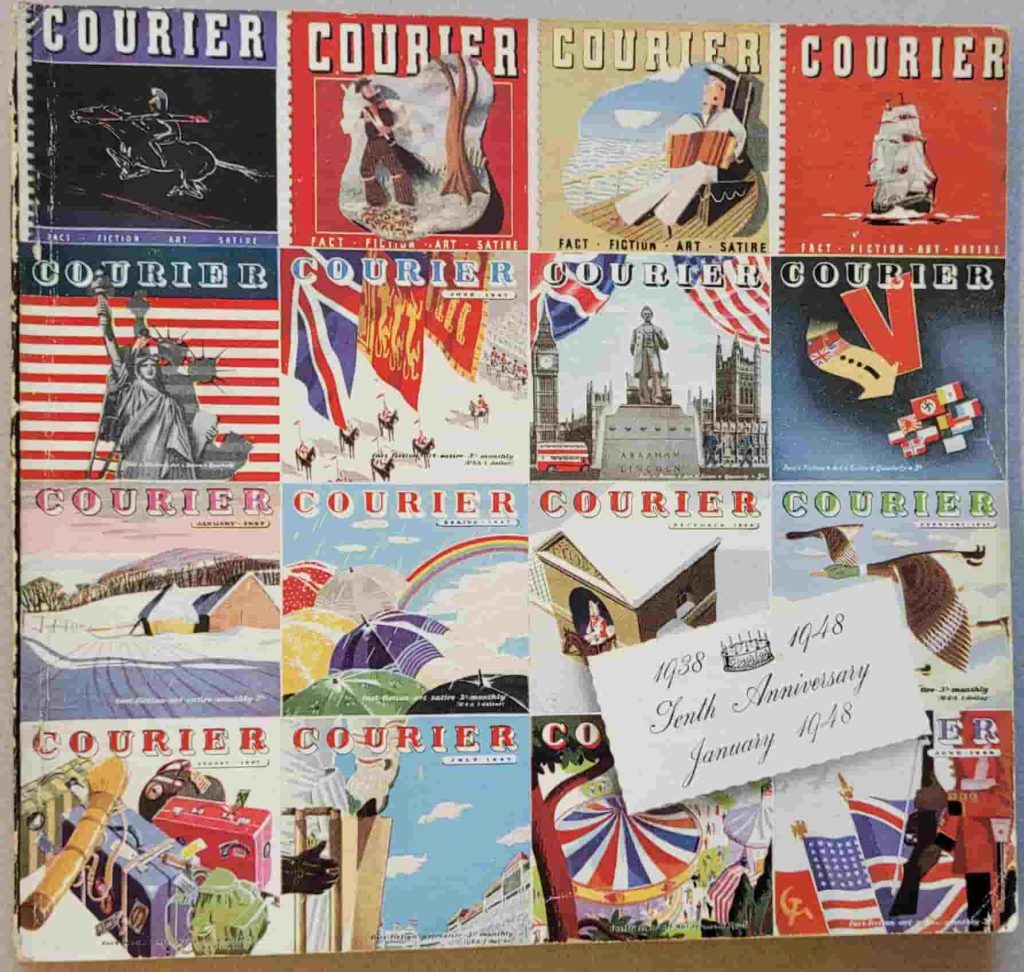The cover of the 1948 Anniversary edition of Courier magazine is made up of a montage of some of the covers
used in the prior ten years.