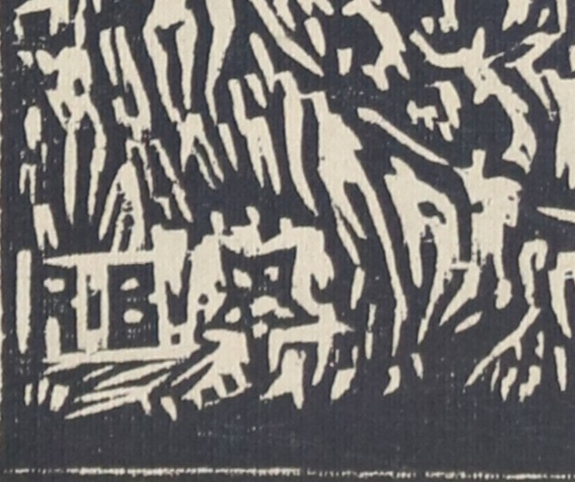 Inverted pentagram used by Budzinski beside his initials on his image of Death dancing with the Maiden for his print on the cover of Totentanz from 1924.