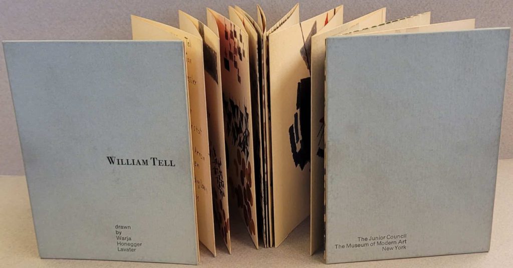 Photo showing the accordion-style binding of Lataver's wordless novel, William Tell.