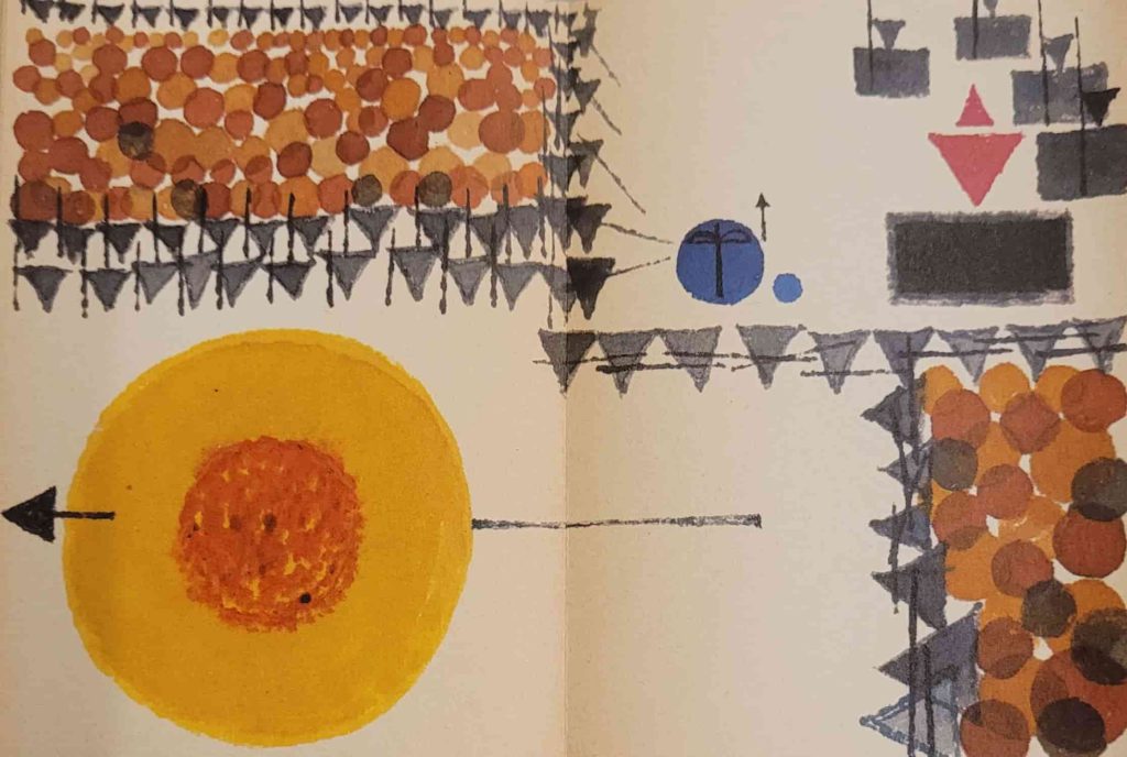 Two sample panels from Warja Lavater's 1962 wordless narrative, William Tell, which uses symbols or pictograms to tell the story. Truly wordless.