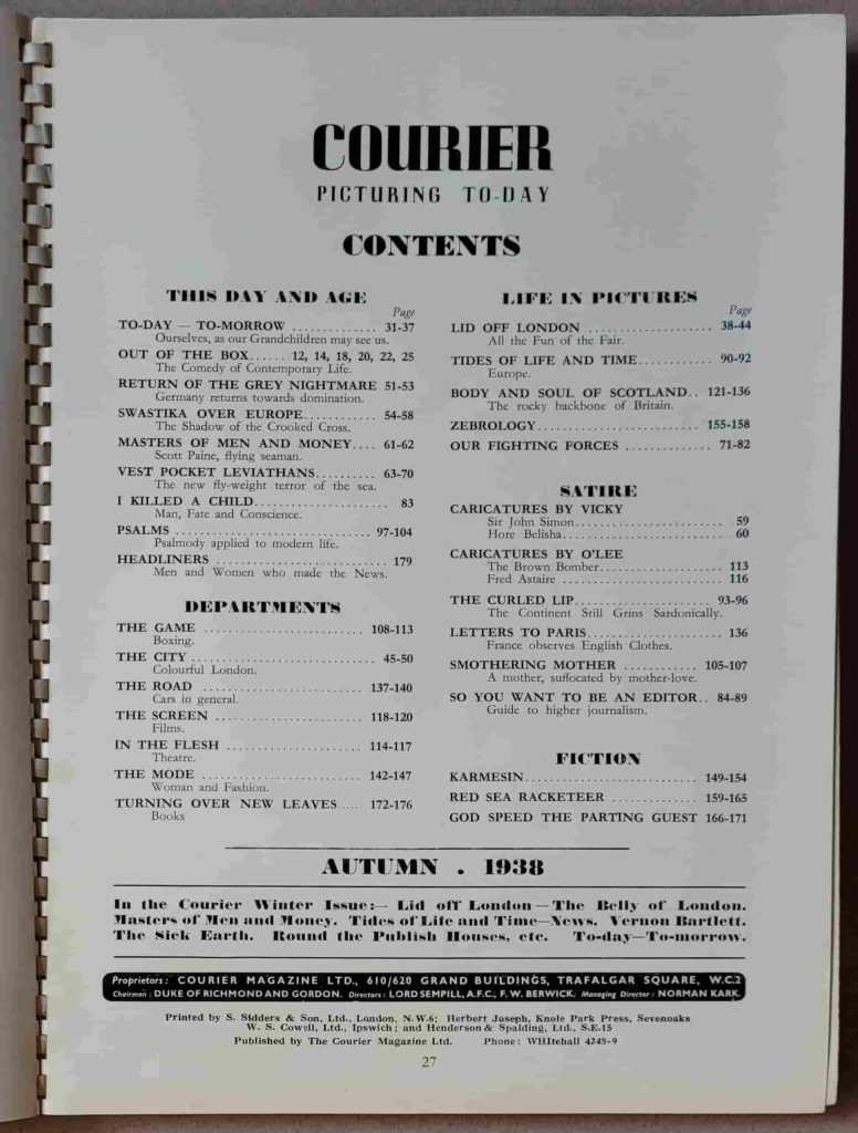 Index to the 1938 Autumn issue of Courier with H. A. Rey's wordless story, Zebrology, is indexed at pp. 155 - 158.