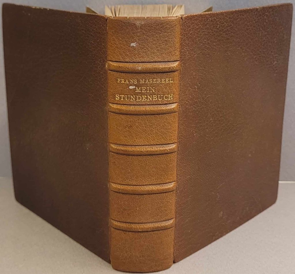 Full leather covering for Masereel's 1920 wordless novel, Mein Stundenbuch.