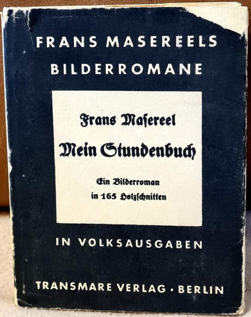 Circa 1929, front dust jacket published by Transmare Verlag of Masereel's wordless story, Mein Stundenbuch.