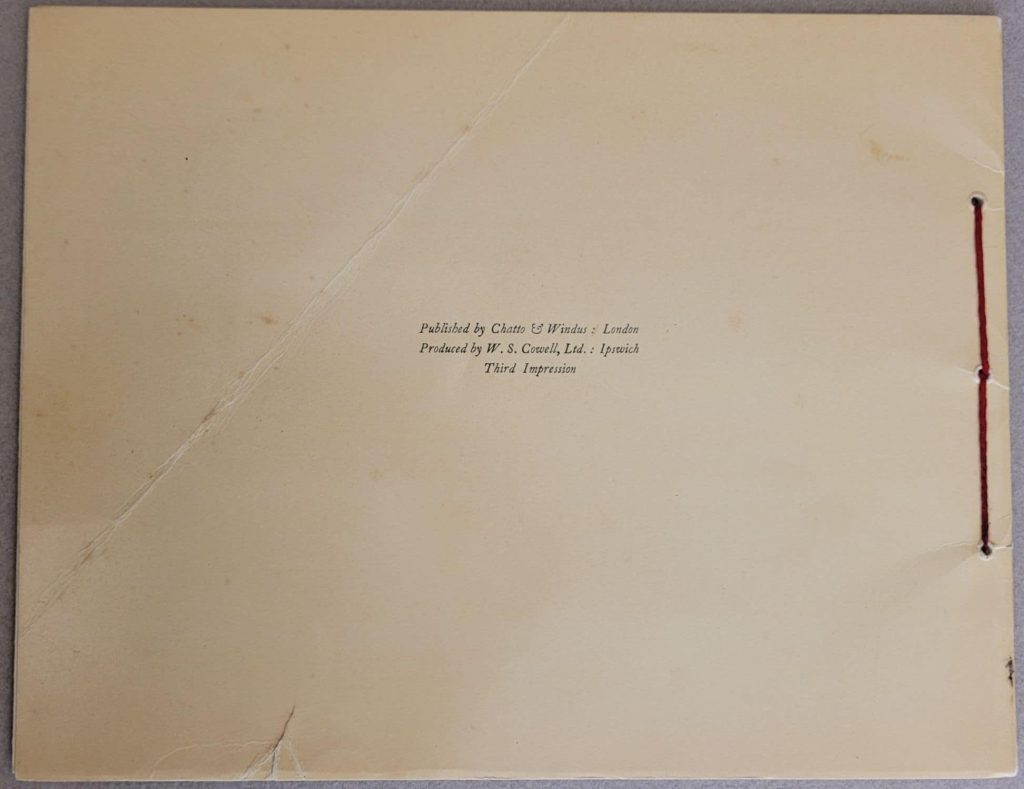 Back cover of H. A. Rey's 1938 3rd impression of the wordless novel, Zebrology.