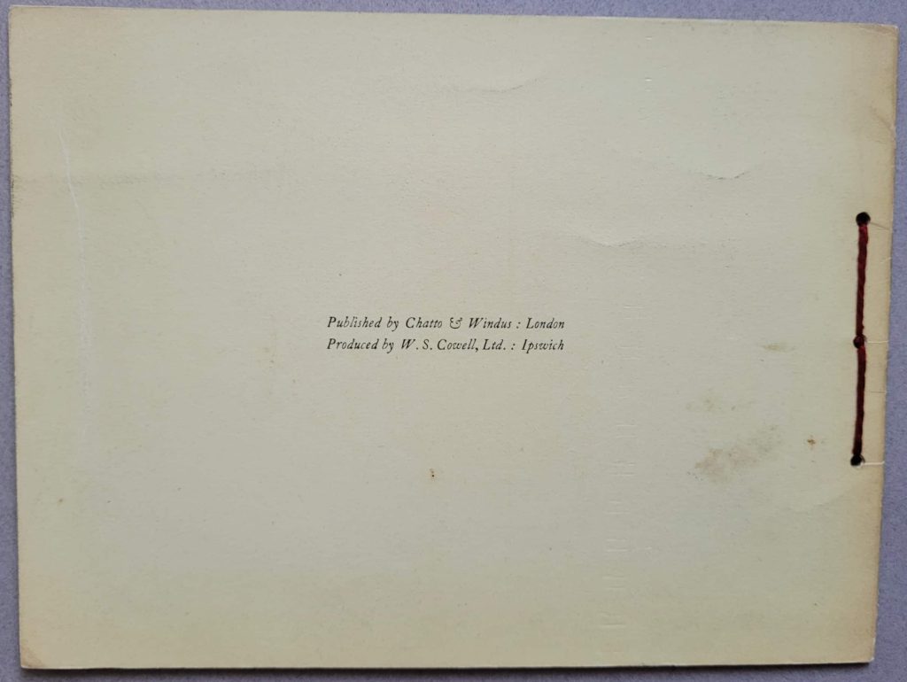 The back cover of the 1st impression of H. A. Rey's 1937 wordless novel, Zebrology. There is no indication of publication date.