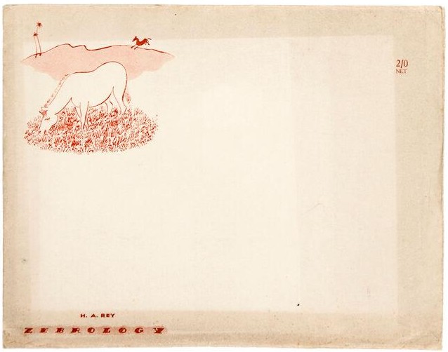 Envelope used for the 4th impression of H. A. Rey's wordless novel Zebrology, overprinted in red and priced at 2/0 Net.